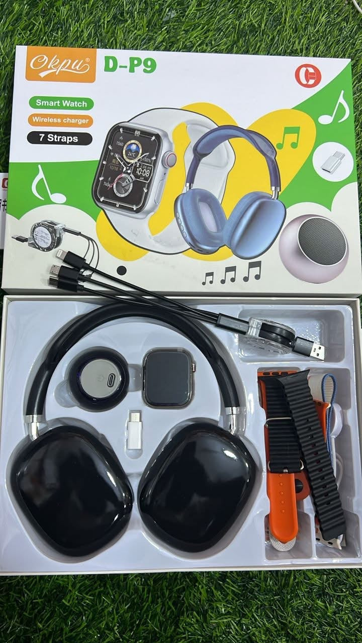 ⌚🎧 Pack D-P9 Original – Smart Watch + Casque Bluetooth + Accessoires 🎶✨