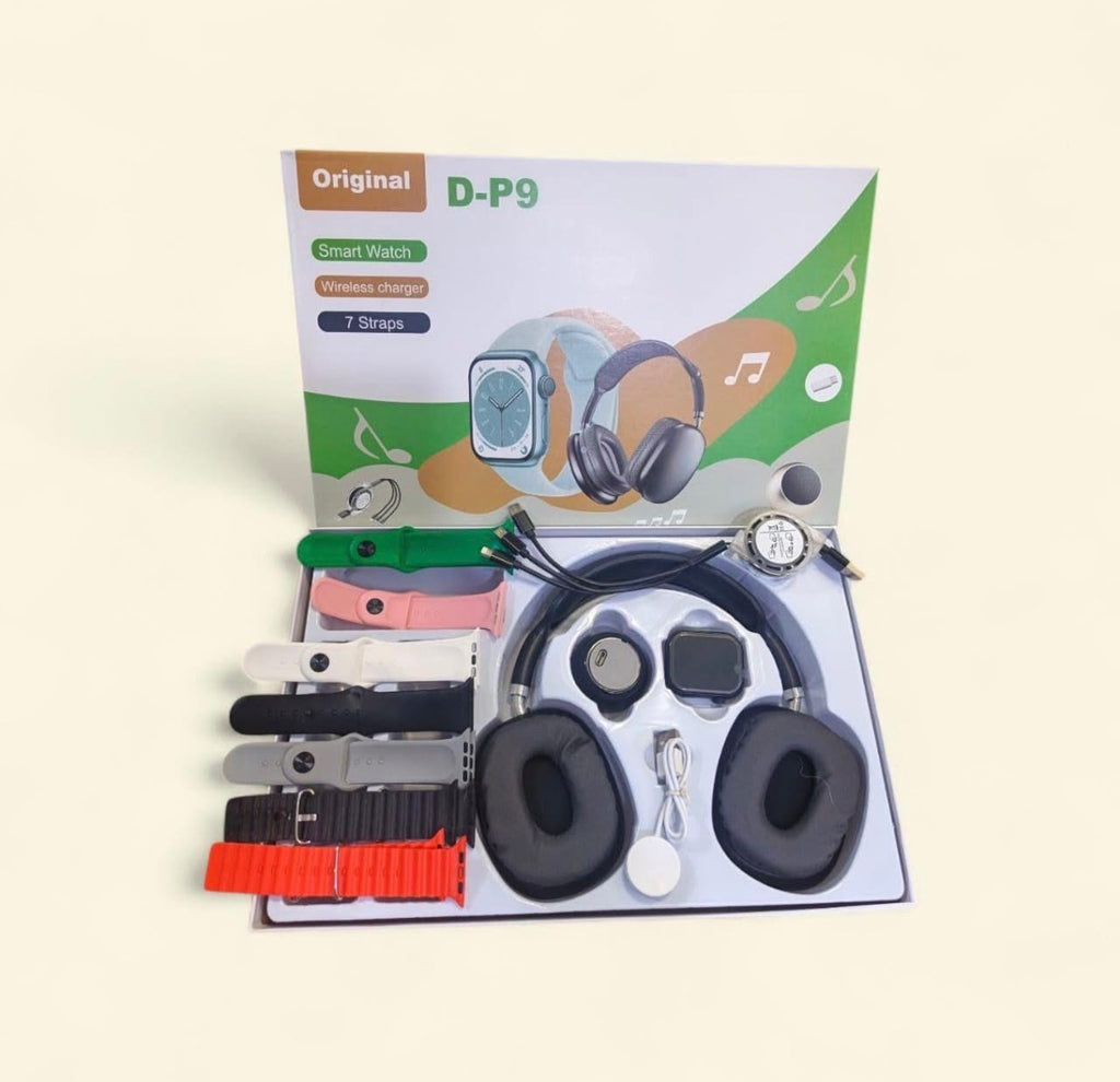⌚🎧 Pack D-P9 Original – Smart Watch + Casque Bluetooth + Accessoires 🎶✨
