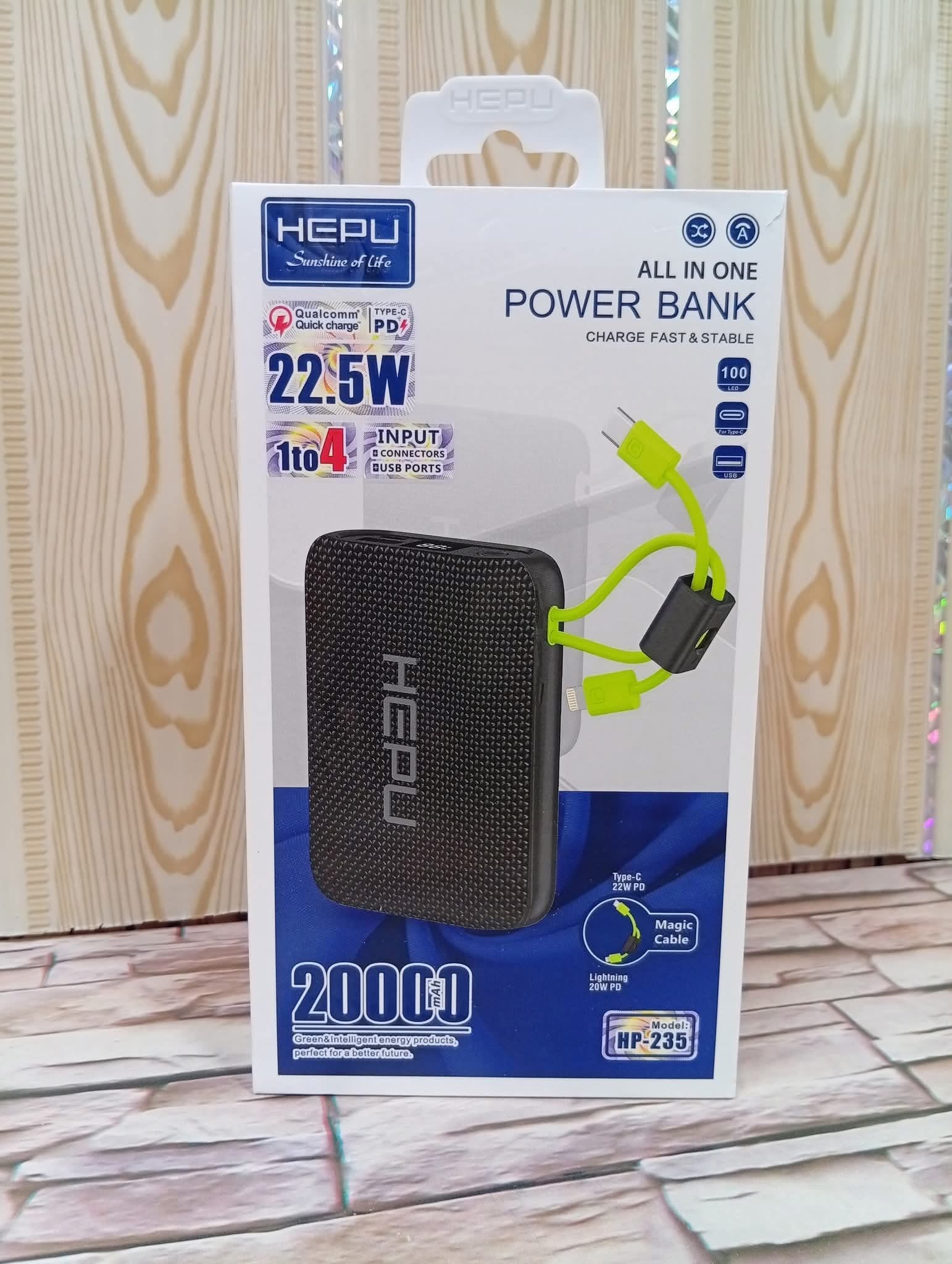 🔋 Power Bank HEPU 20 000 mAh – L’Énergie Toujours à Portée de Main !