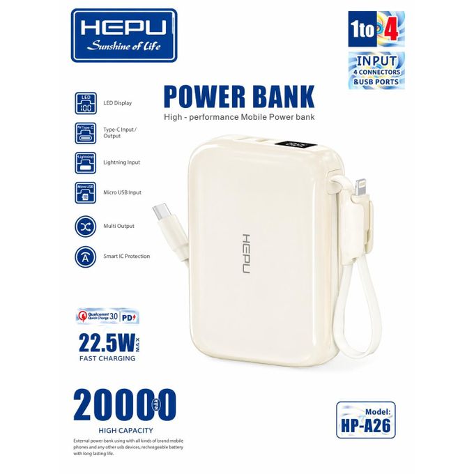 🔋 Power Bank HEPU 20 000 mAh – La Batterie Externe Ultime pour Rester Connecté !
